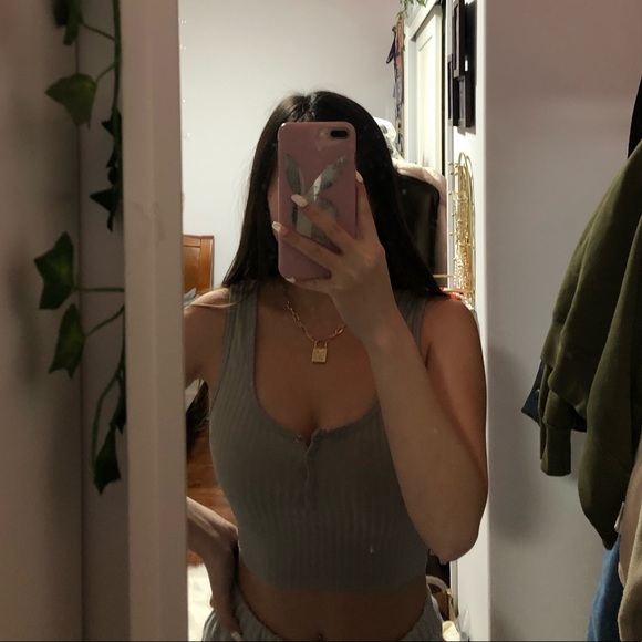 PLT BNWOT RIBBED BUTTONED GREY TANK TOP - Picture 4 of 5